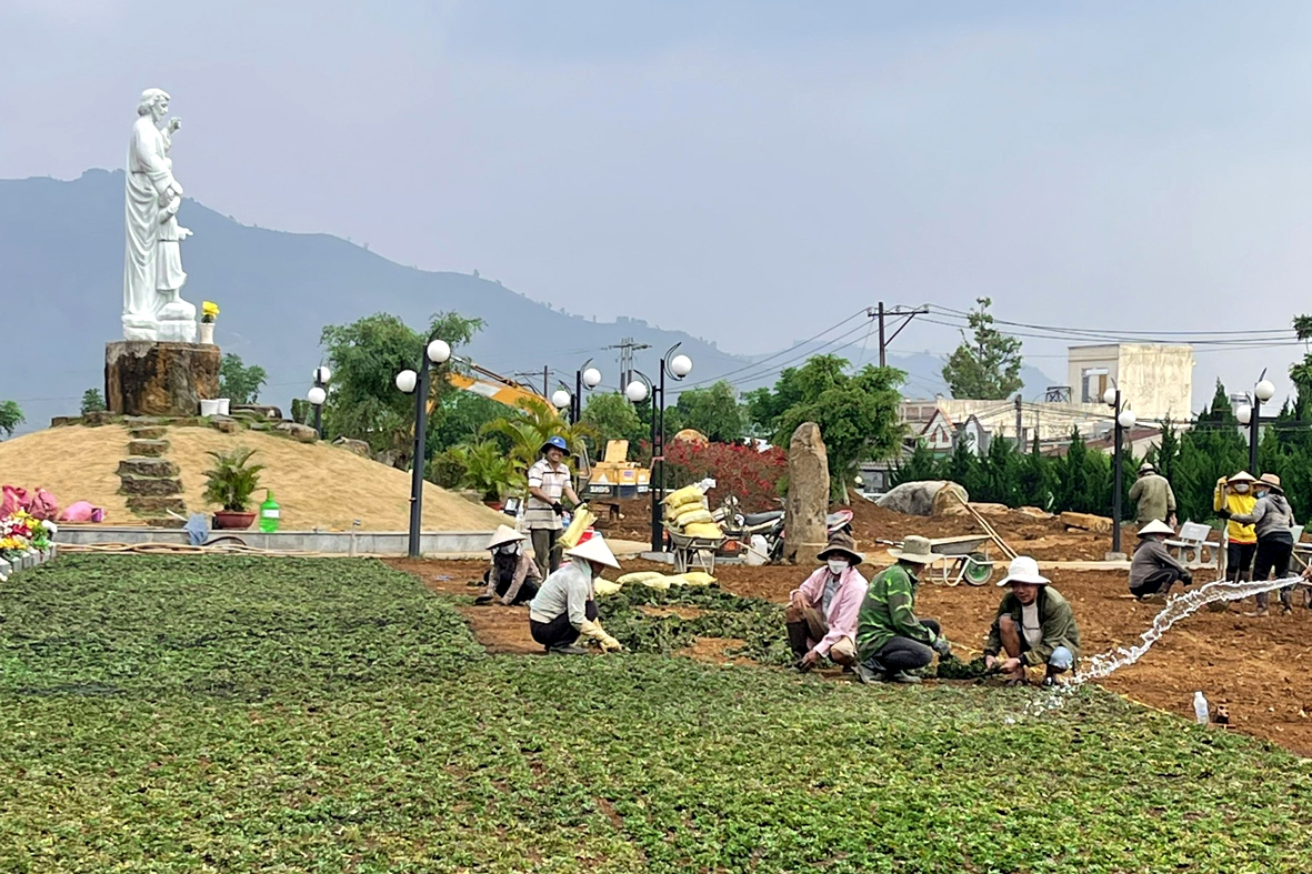 Hình ảnh xây thêm huyệt mới và trồng cỏ lại trong khu A - Nghĩa trang Thánh Tâm